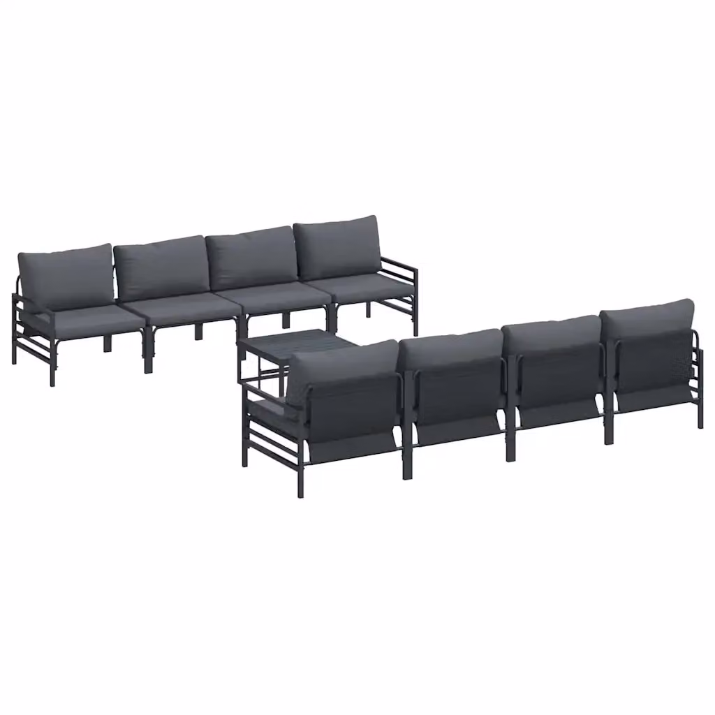 Set Divano da Giardino a Forma di U vidaXL in Acciaio Verniciato Nero con Cuscini e Tavolino da Caffè – 2