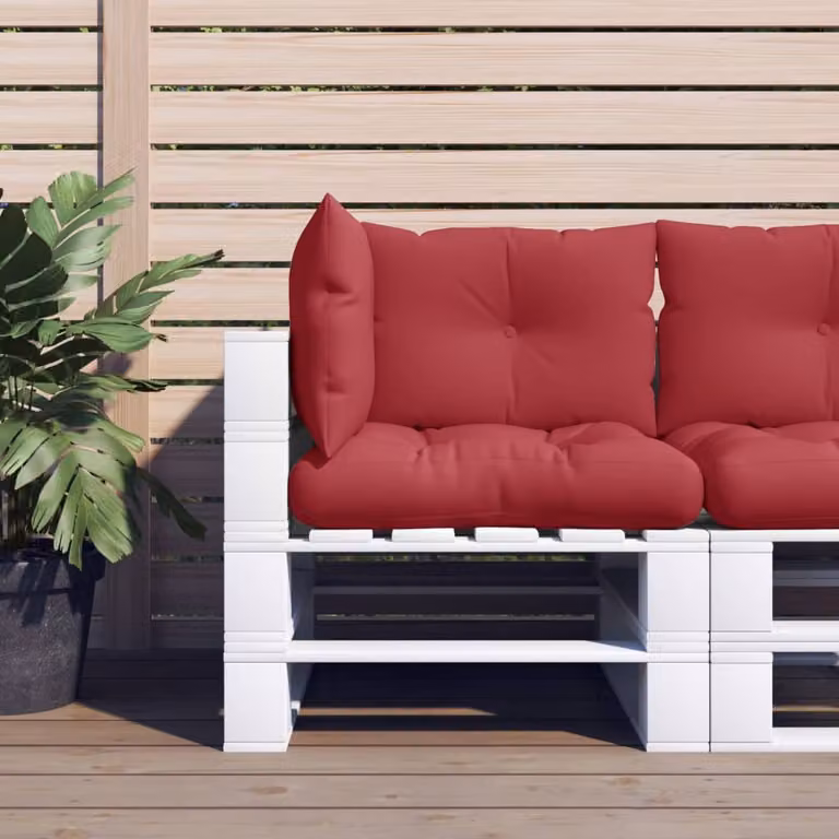 Set di 3 cuscini per pallet vidaXL in poliestere rosso, resistenti all'acqua e ai raggi UV, forma rettangolare L: 61,5 cm x P: 61,5 cm x H: 10 cm