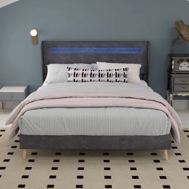 Letto imbottito con testiera LED ¨C Minimal ¨C Grigio 140x200 cm