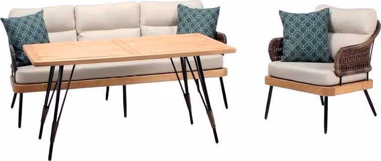 Gartenmöbel Beige Garten Rattan Garnitur Couchtisch Sessel Sofa 3 Sitzer 3tlg