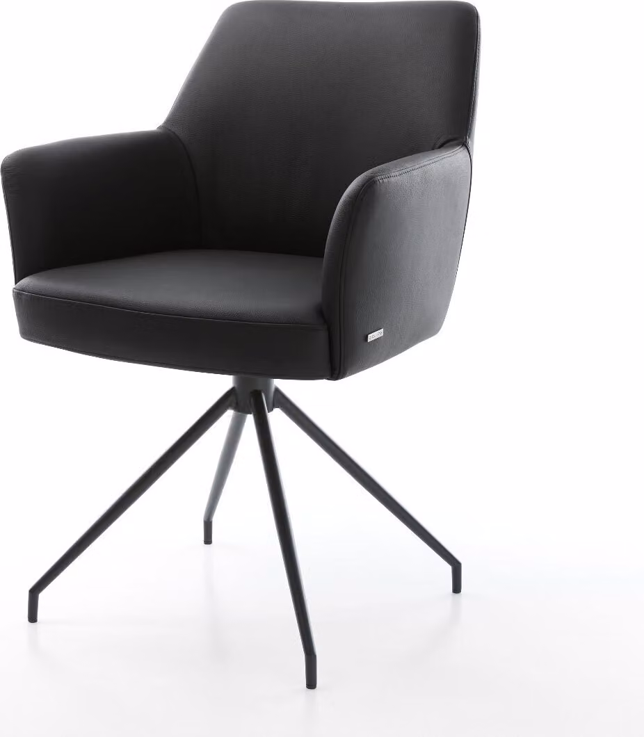 DELIFE Sedia girevole Xana-Flex con braccioli in vera pelle nera, base a croce conica nera, girevole a 180°, molle insacchettate
