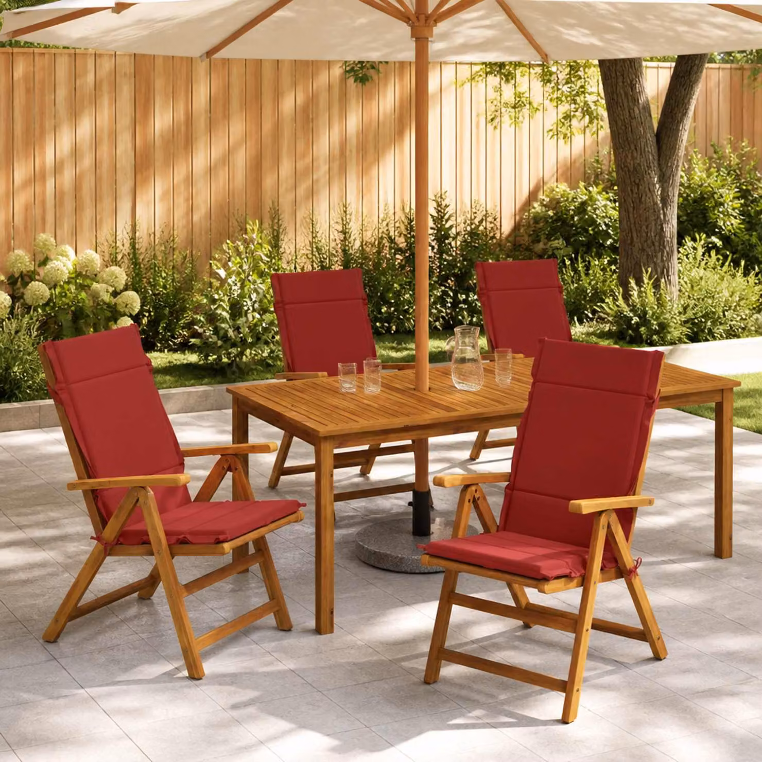 Set di 4 cuscini per sedia alta vidaXL GEMERT in poliestere, colore rosso, con rivestimento rimovibile e lavabile