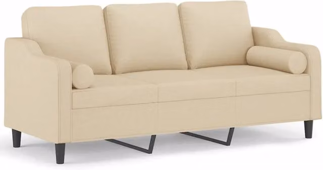 Divano | Divano da soggiorno | Sofa a 3 Posti con Cuscini Crema 180 cm in Tessuto