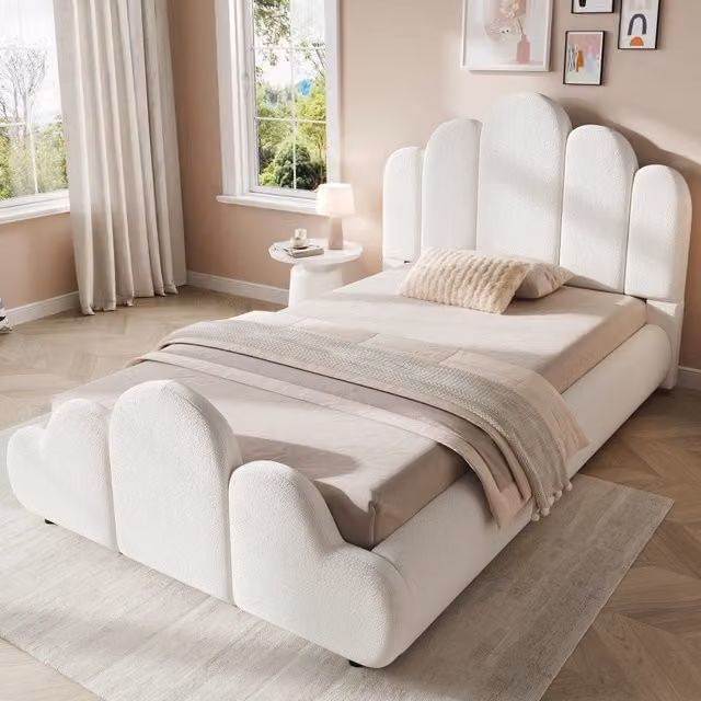letto imbottito bouclé beige 106 x 216 cm
