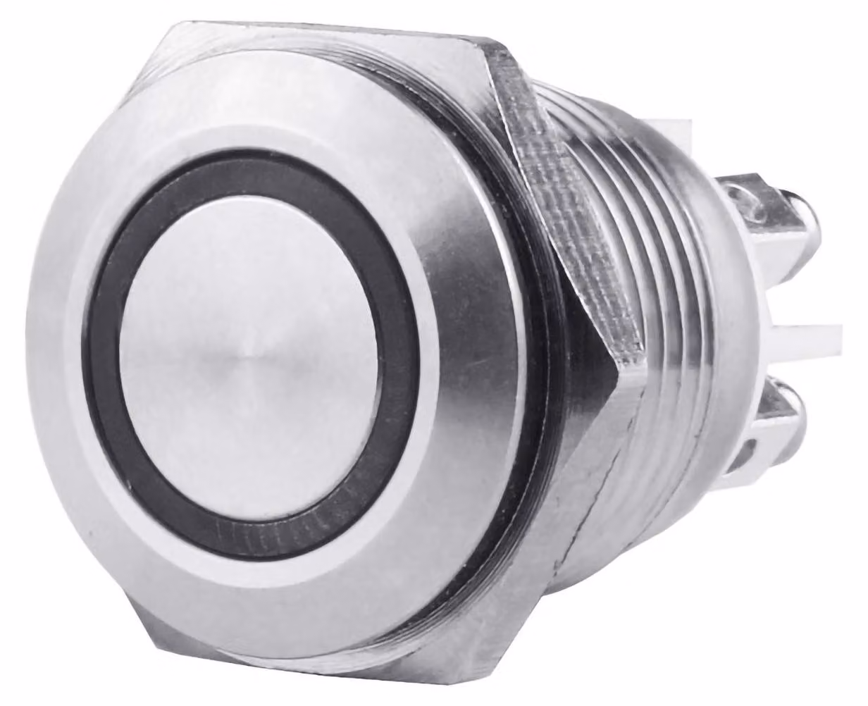 Interruttore a pulsante da 19 mm, in acciaio inossidabile, grado di protezione IP65, 12 V, 5 A, con morsetti a vite