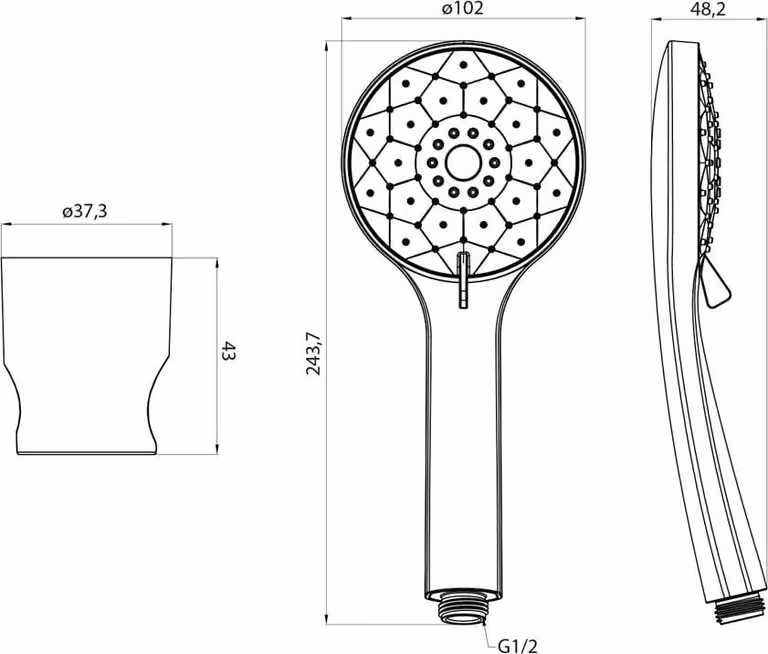 Set doccia, 4 modalità doccia, ugelli in silicone, supporto fisso, flessibile doccia 1500 mm, nero opaco