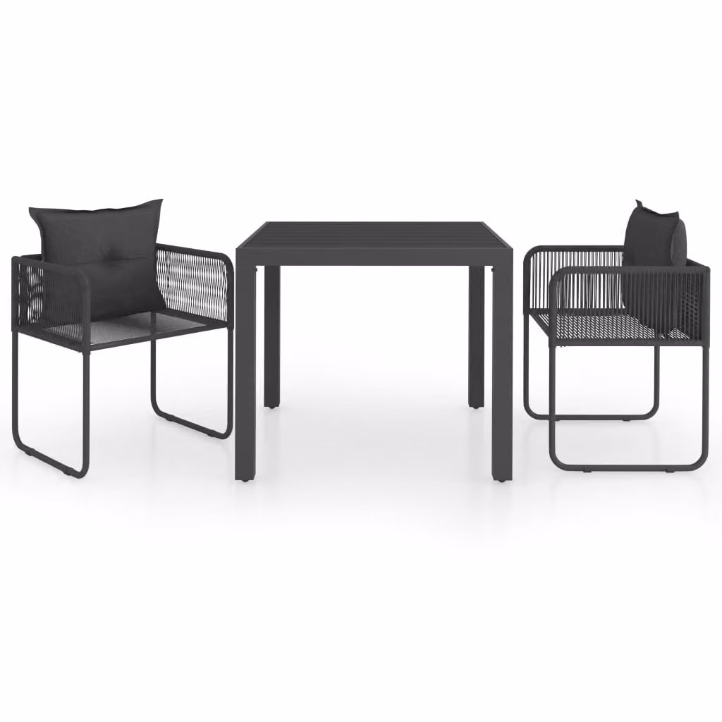 Set da Pranzo da Giardino 3 pz in Rattan PVC Nero