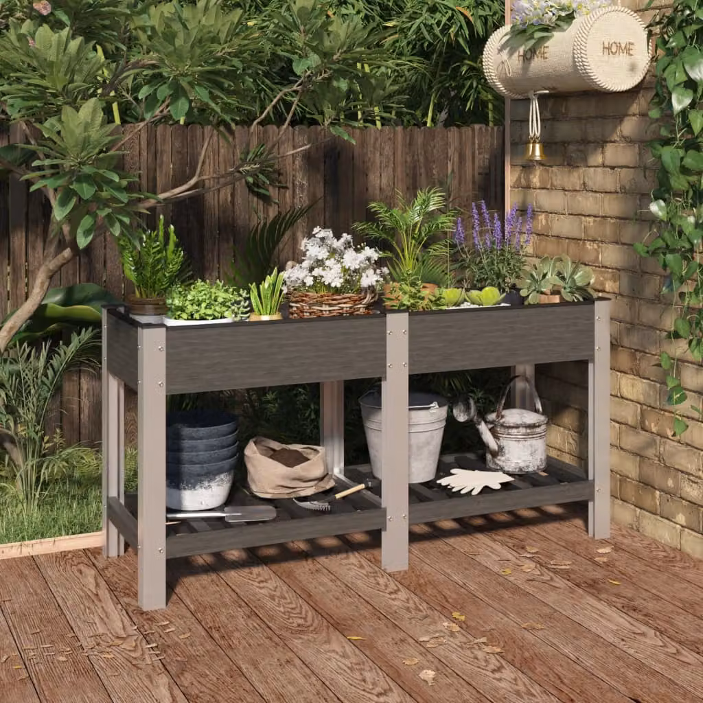 Fioriera Rialzata da Giardino con Ripiano vidaXL in WPC Grigia L: 150 cm, P: 50 cm, H: 75 cm