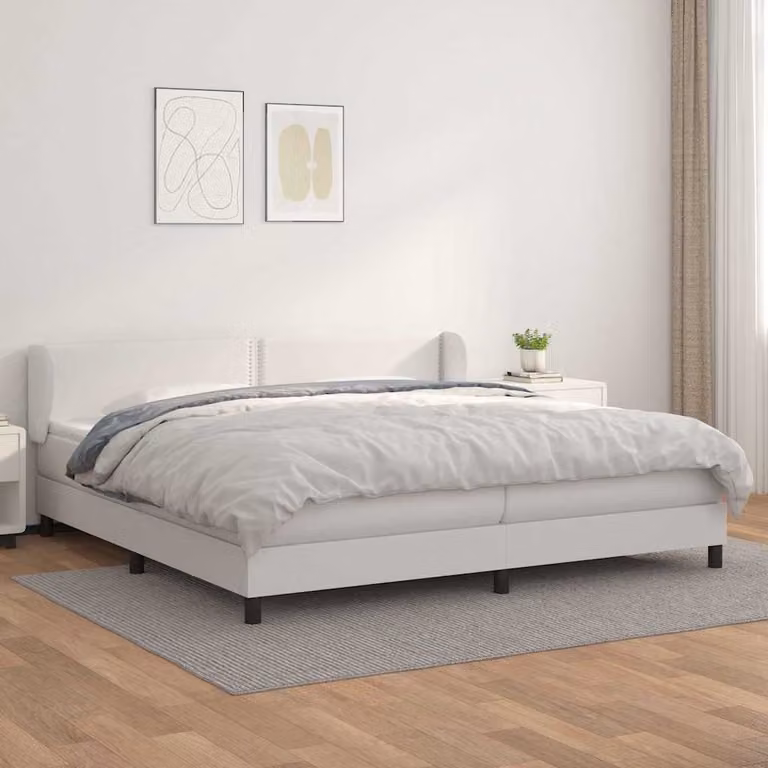 vidaXL Giroletto a Molle con Materasso Bianco in Similpelle L/P: 200 x 200 cm