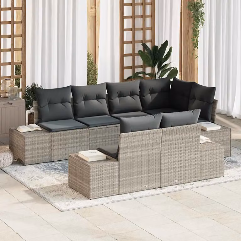 Set da giardino vidaXL composto da 7 pezzi in rattan e metallo con cuscini, colore grigio