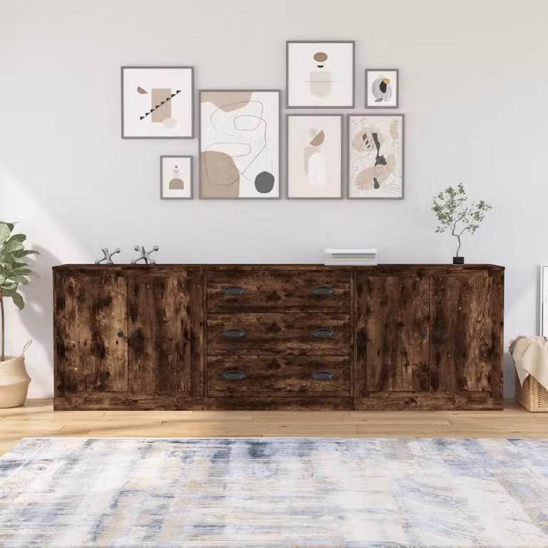Set di 3 credenze vidaXL in legno multistrato e MDF colore rovere fumo opaco, modello a parete