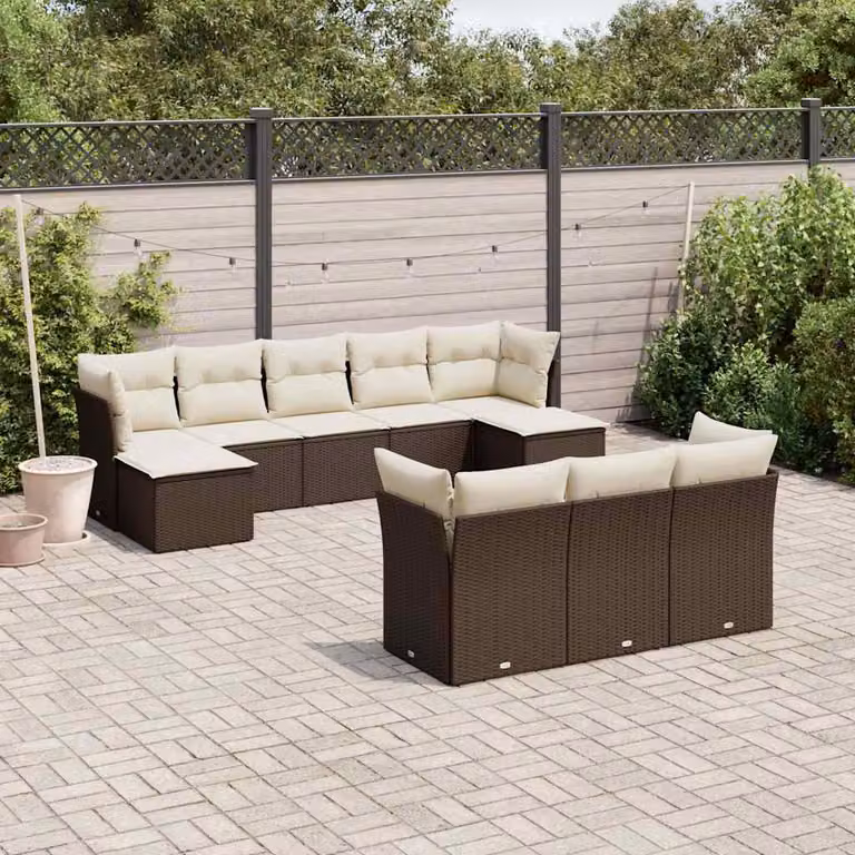 Set di Divani da Giardino vidaXL a Forma di U con Cuscini Marroni e Bianchi in Polyrattan e Acciaio