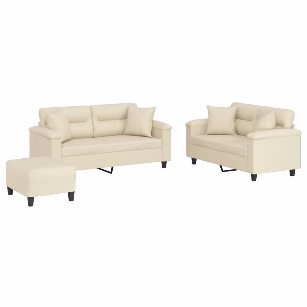 Set di Divani 3 pz con Cuscini Crema in Pelle finta