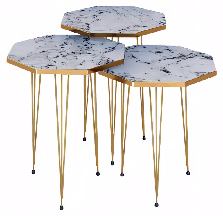 Elegantes weißes Couchtisch-Set aus Metall im modernen Design