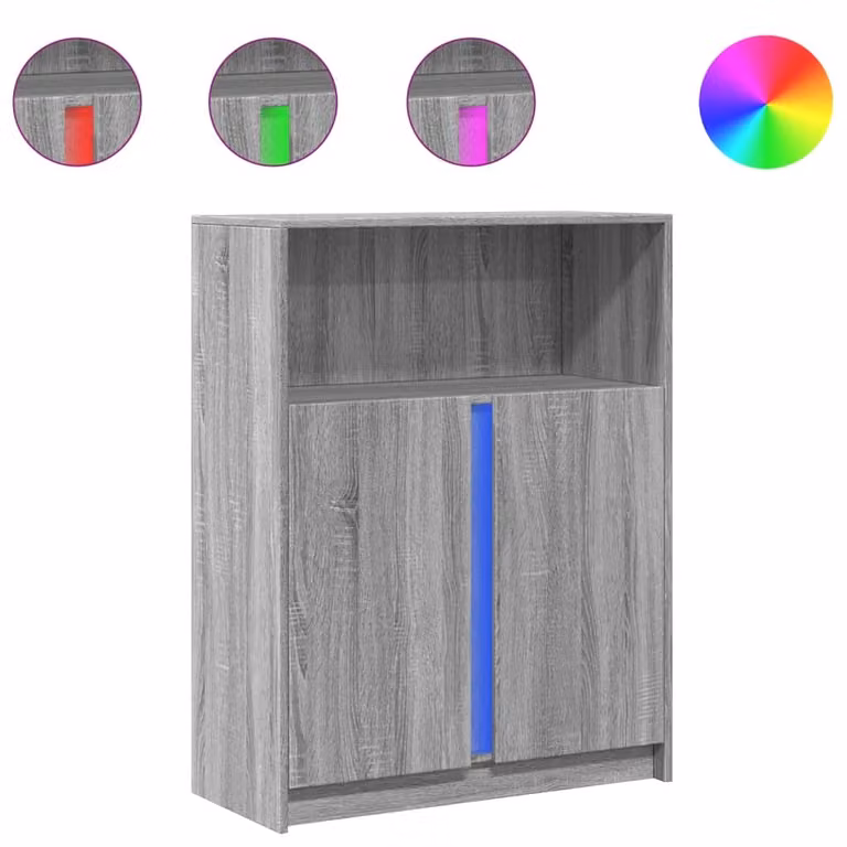Credenza con LED Grigio Sonoma 77x34x100cm in Legno Multistrato