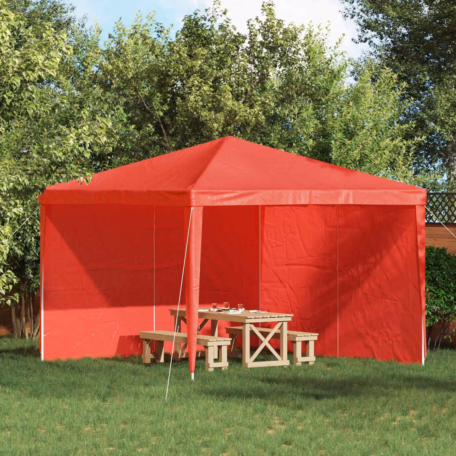 Set di 2 pareti per tenda da festa vidaXL in poliestere e acciaio, colore rosso, L: 300 cm, H: 195 cm