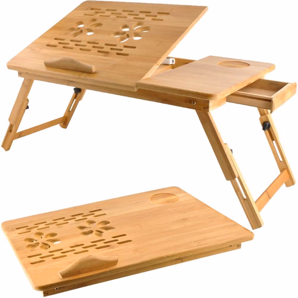 Tavolo per laptop in bambù, dimensioni 67 x 28 x 26,5 cm, regolabile, leggero, ideale come tavolino da disegno o da usare a letto