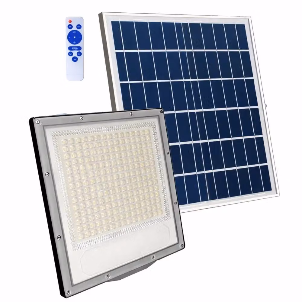 Proiettore LED solare ECOVA con telecomando, luce bianca fredda 6500K, potenza 400W, colore nero – 2