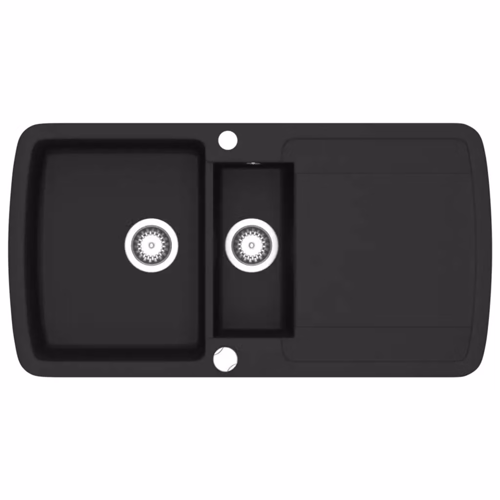 Lavello da cucina a doppia vasca in granito nero vidaXL L/P/H: 96 x 50 x 31 cm – 2
