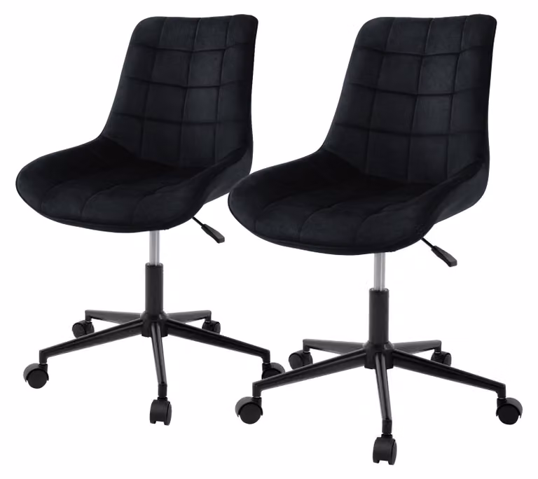ML-Design, 2 sedie da ufficio con schienale, nero, seduta in velluto con struttura in metallo