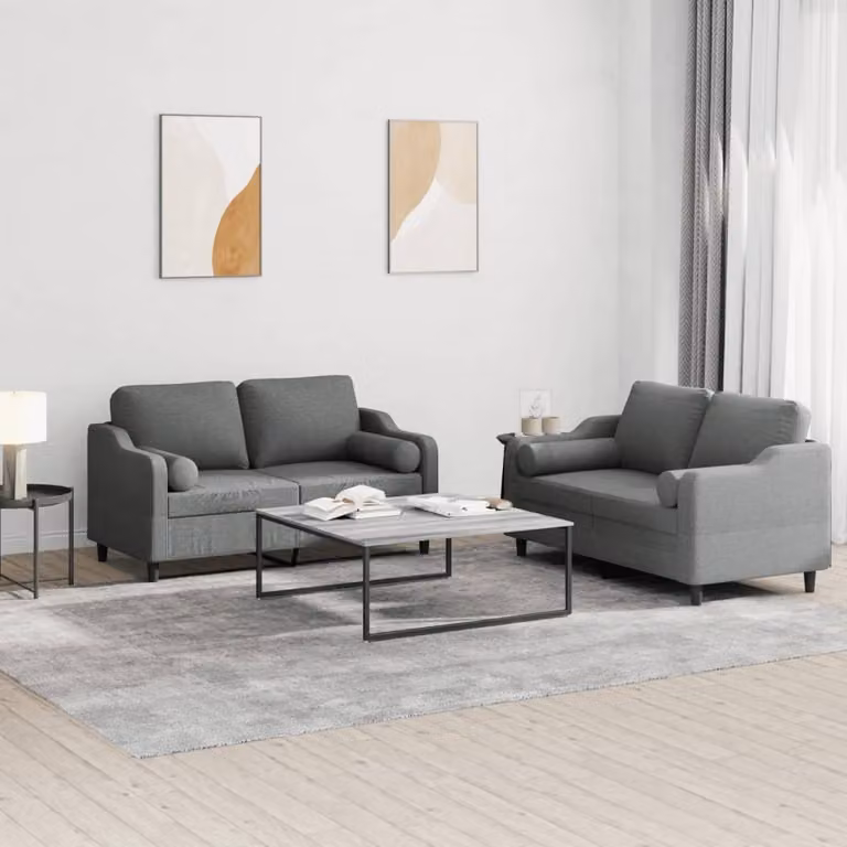 Maison Exclusive - Set divano a 2 posti con cuscini in tessuto grigio scuro