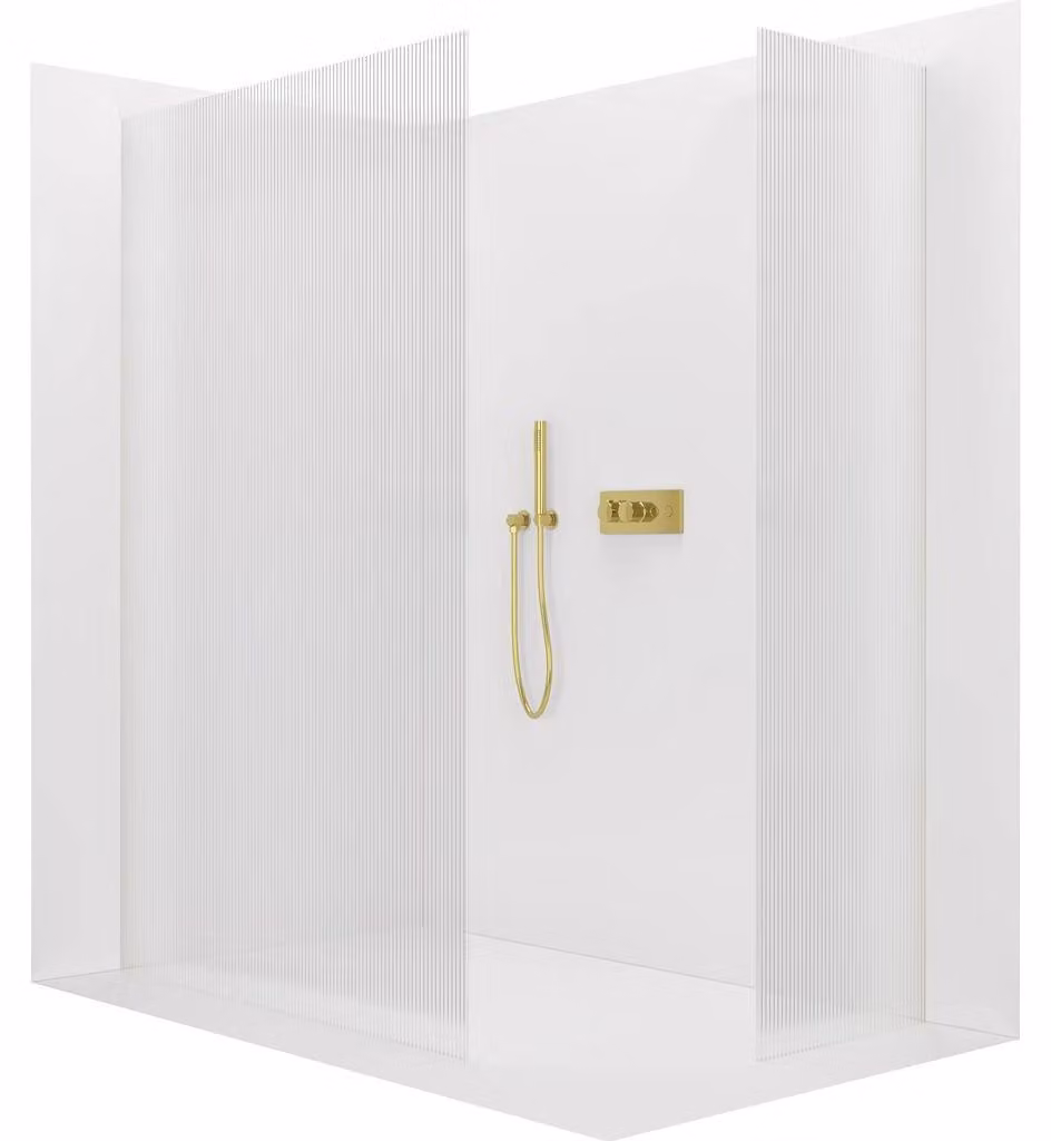 CERANO - Box doccia Walk-in Crystal T L/P - 8 mm - sistema senza montanti - dorato, vetro rigato - 120x60x200 cm