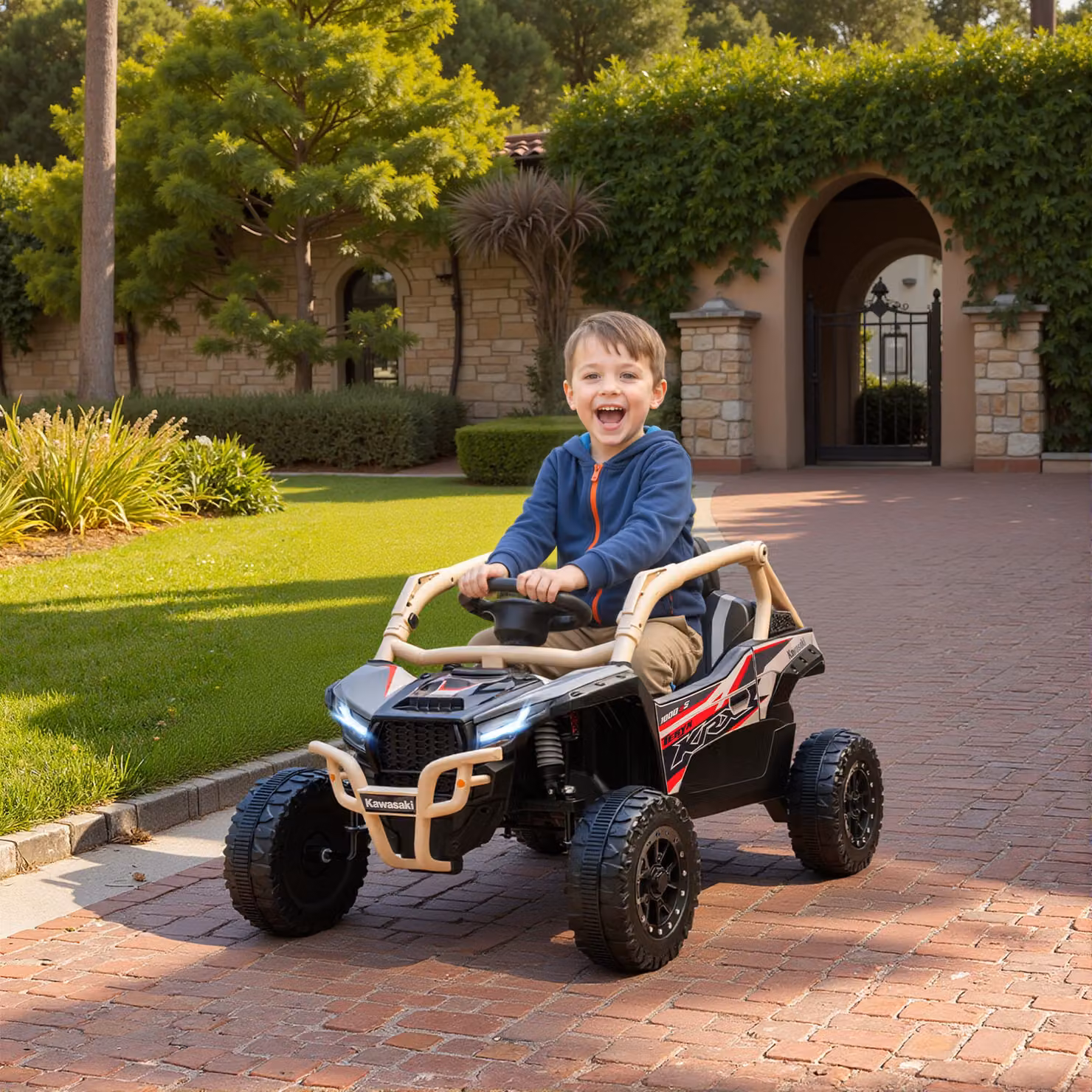 AIYAPLAY Macchina Elettrica per Bambini Kawasaki 12V con Telecomando e Musica, Giallo – 2