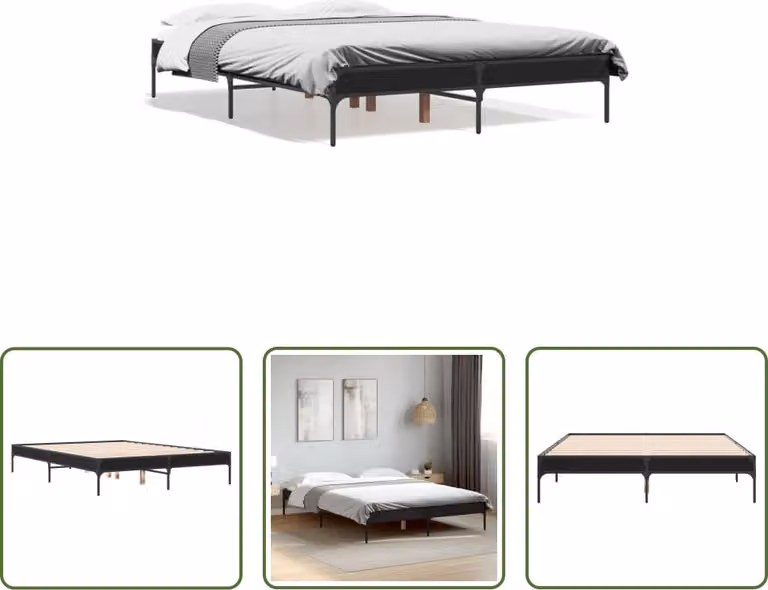 The Living Store Struttura letto nera 135x190 cm in legno e metallo