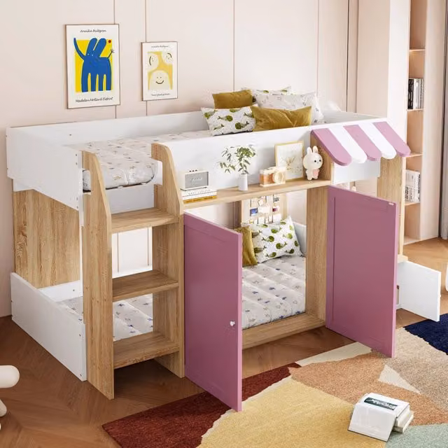 letto a castello in legno rosa bianco 114 x 206 cm