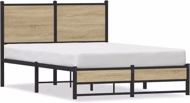 Letto matrimoniale per adulti con struttura in metallo e legno color marrone L/P/H: 120 x 200 x 91,5 cm
