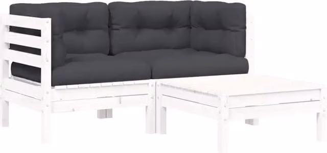 Set Salotto da Giardino L-Shape a 3 Pezzi DESIGN IN in Legno di Pino Massello con Cuscini Bianchi e Antracite – 1