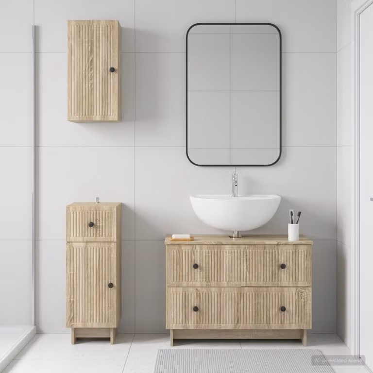Set di 3 armadietti da bagno vidaXL EDE in legno Rovere Sonoma marrone con mobile sottolavabo e pensili a parete