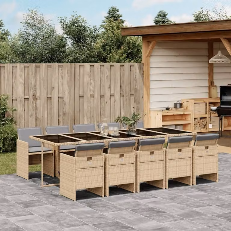 Maison Exclusive - Set Pranzo da Giardino 11 pz con Cuscini Beige Misto Polyrattan