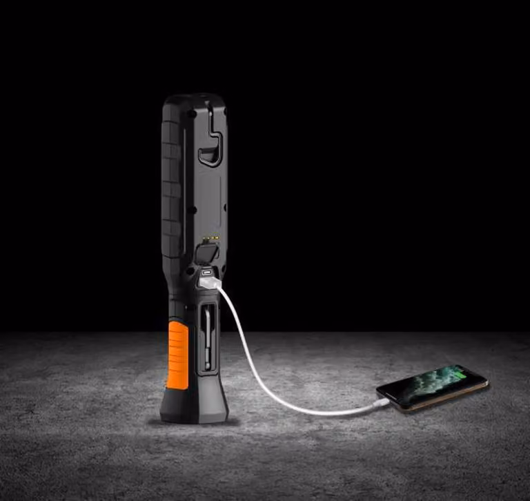 Lampada da lavoro ricaricabile, KT HC, modello COB LED 700lm, ideale per officine e autoveicoli, funzione power bank, attacco a magnete e gancio girevole in dotazione