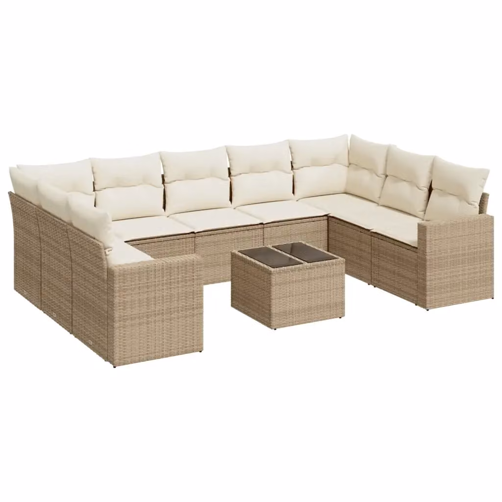Set Divano da Giardino Moderno VIDAXL in Polyrattan Beige con 10 Pezzi e Cuscini – 2