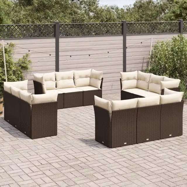 Set di divani da giardino VIDAXL in polyrattan marrone con cuscini, design moderno a forma di U per 12 persone