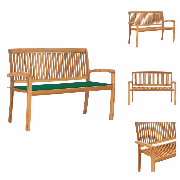 vidaXL Panca da giardino impilabile con cuscino 128,5 cm in teak massiccio - Panche da giardino
