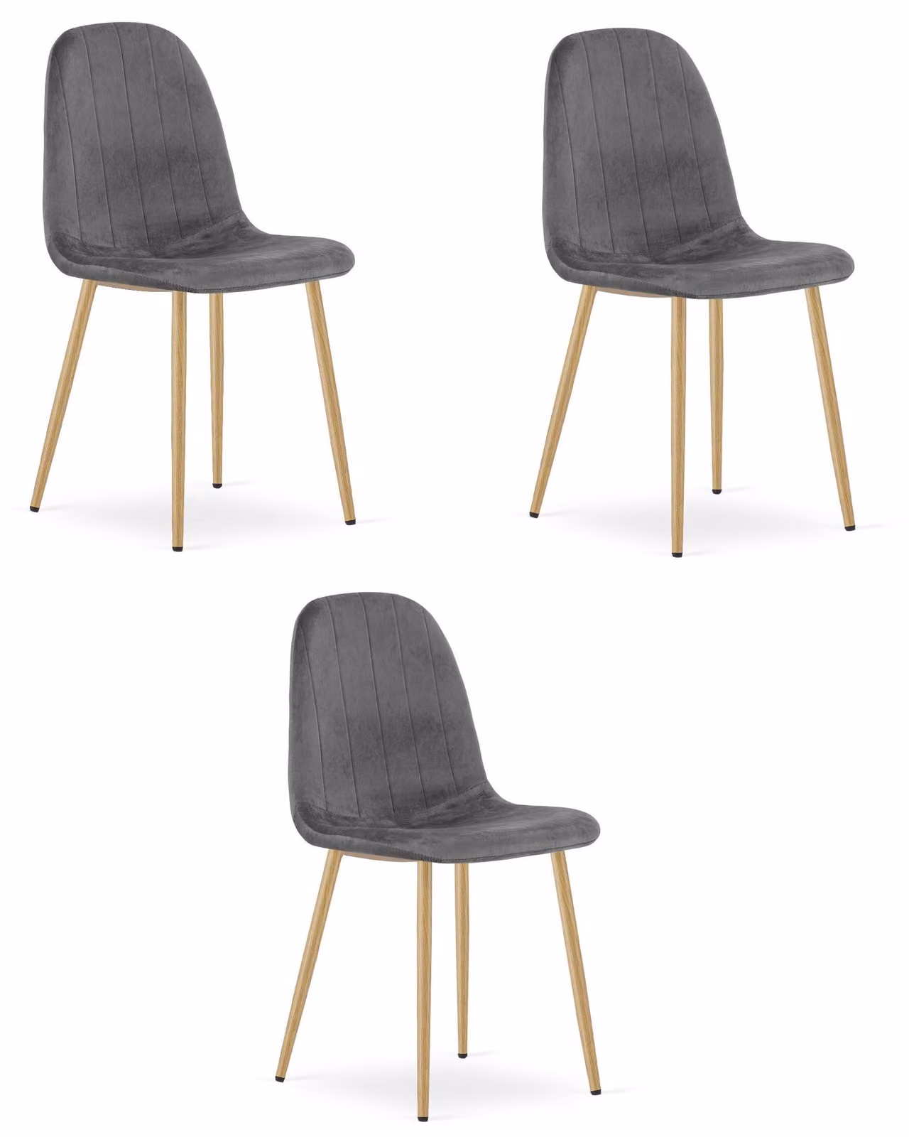 Sedia - Leobert - Padva - Velluto grigio scuro/gambe in rovere - 44,5 x 53 x 87 cm - Set da 3