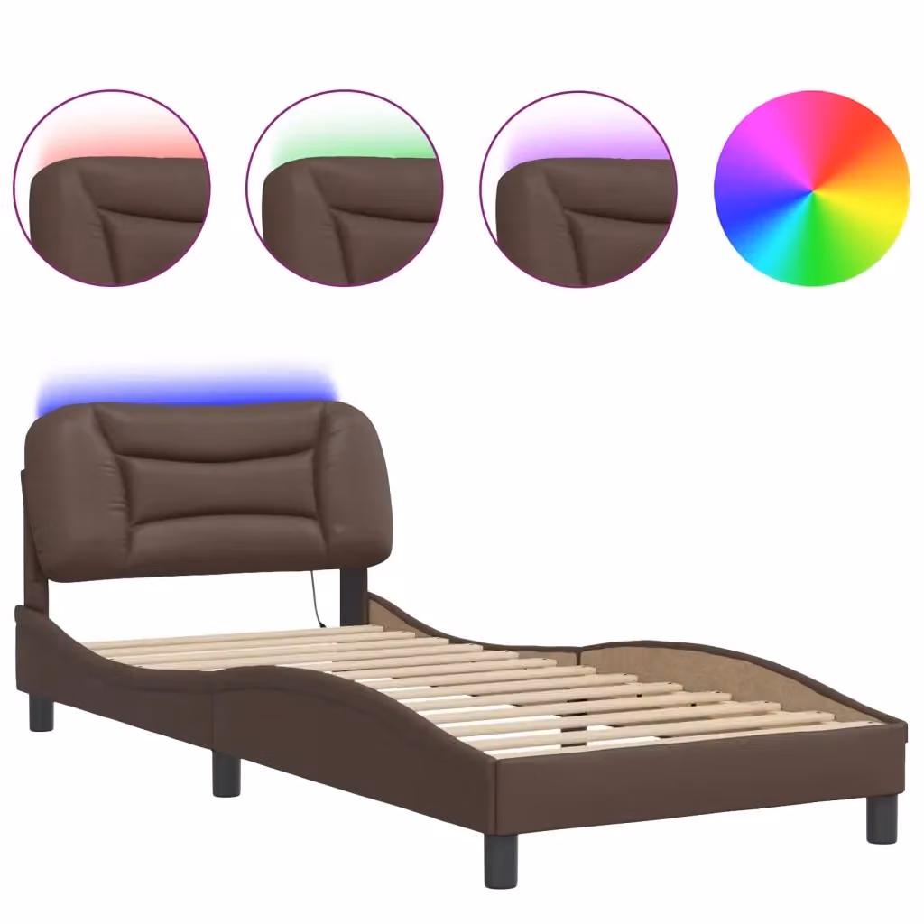 Letto con illuminazione LED e porta di ricarica USB Hvar di vidaXL, colore marrone, L: 80 cm, P: 200 cm – 2