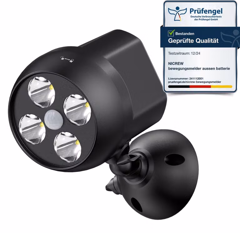Sensore di movimento per esterni, lampada da esterno a batteria con sensore, LED ad alta potenza, resistente agli agenti atmosferici