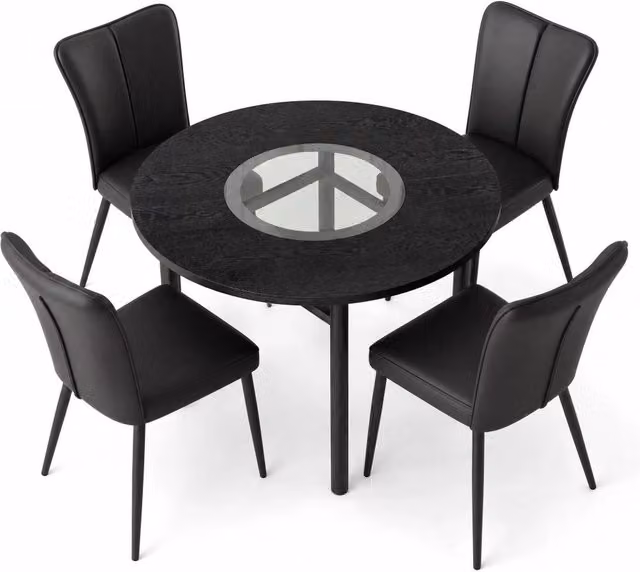 Tavolo da pranzo rotondo 100 cm in MDF nero con 4 sedie e piano in vetro