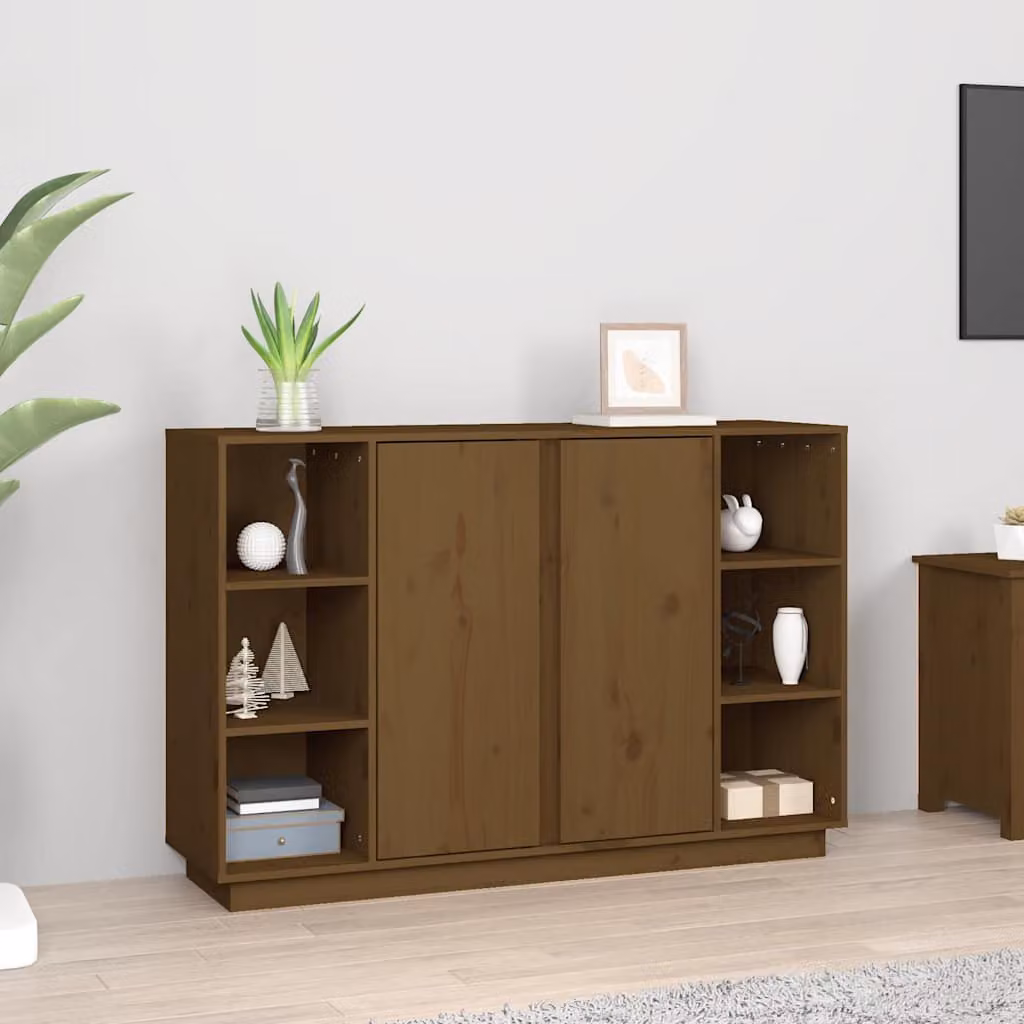 Credenza vidaXL in legno massello di pino color marrone ambra L: 120 cm, P: 35 cm, H: 80 cm
