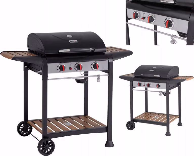 Griglia a gas 9 kW, 3 bruciatori, acciaio 122 x 57 x 98 cm