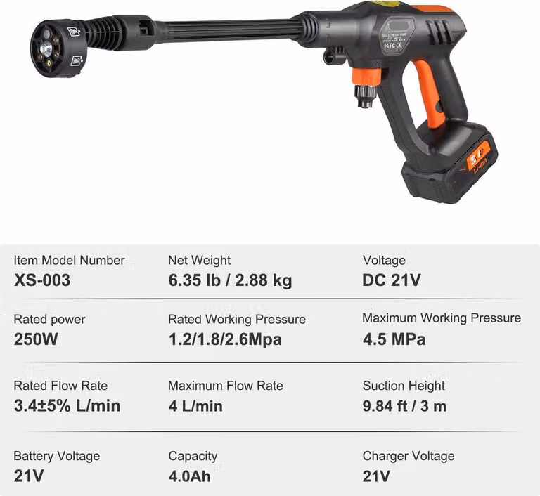 Idropulitrici - Pulitrici per esterni - Idropulitrici per auto - Idropulitrici a batteria - 250W - 50 bar - 4 litri/minuto