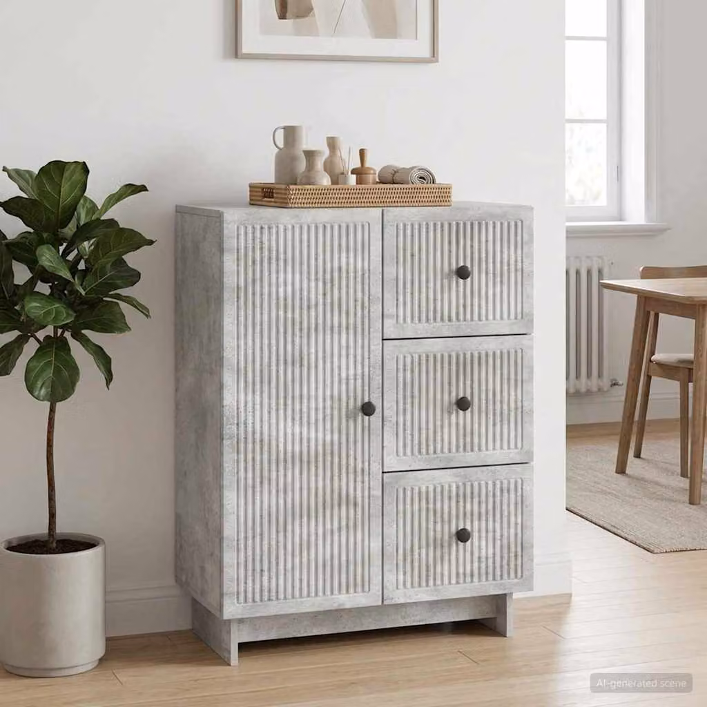 Credenza moderna vidaXL in legno ingegnerizzato e metallo, colore grigio cemento, L 66 x P 34,5 x H 90 cm