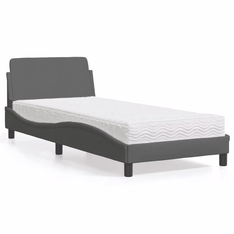 Letto con Materasso Dover vidaXL in Tessuto Grigio e Bianco L/P/H: 90 x 190 cm