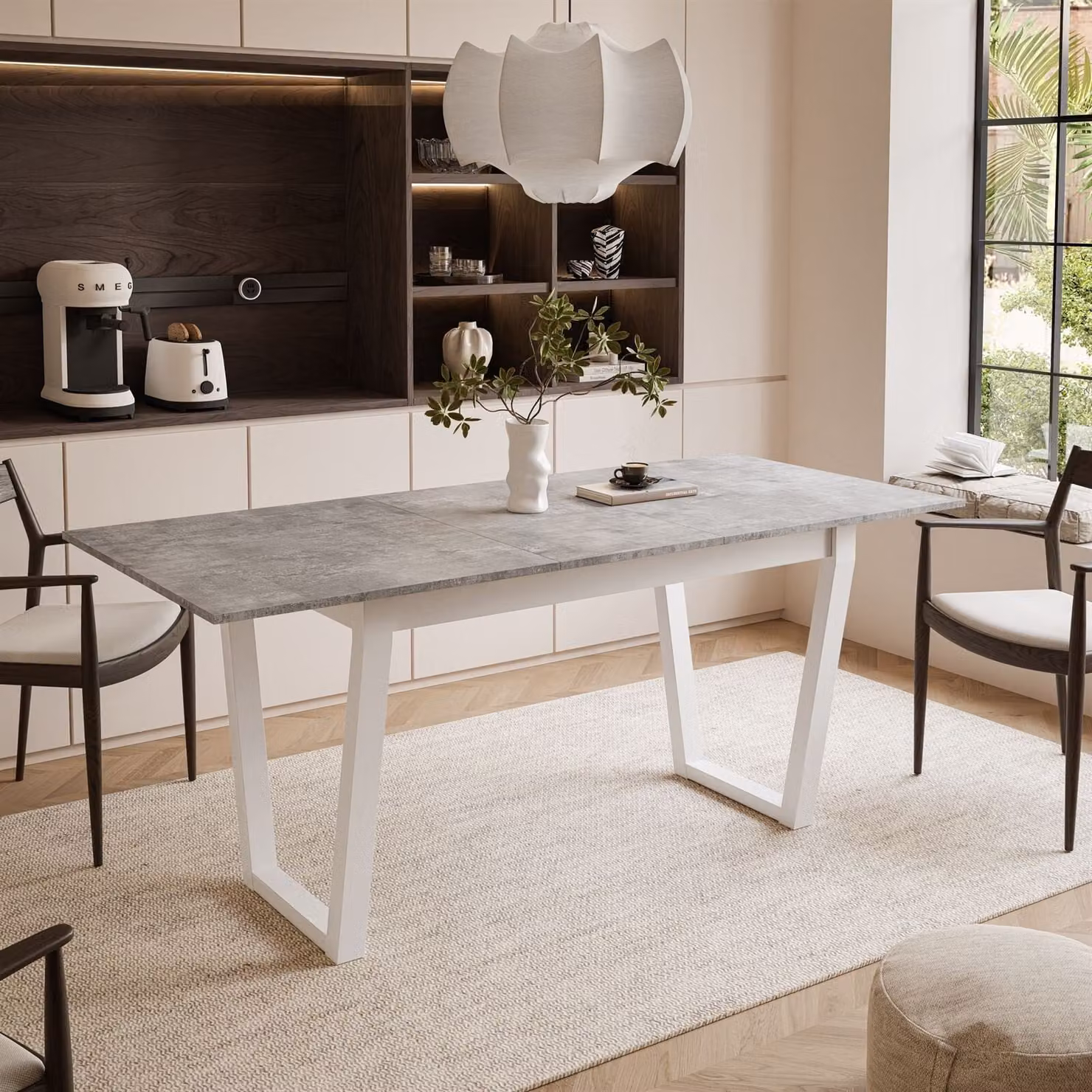 ARTON II tavolo allungabile 140 cm Bellato Grigio, metallo bianco gambe a V