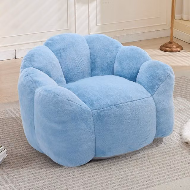 Divano compatto a forma di loto in velluto peluche con imbottitura morbida e facile da spostare per soggiorno blu