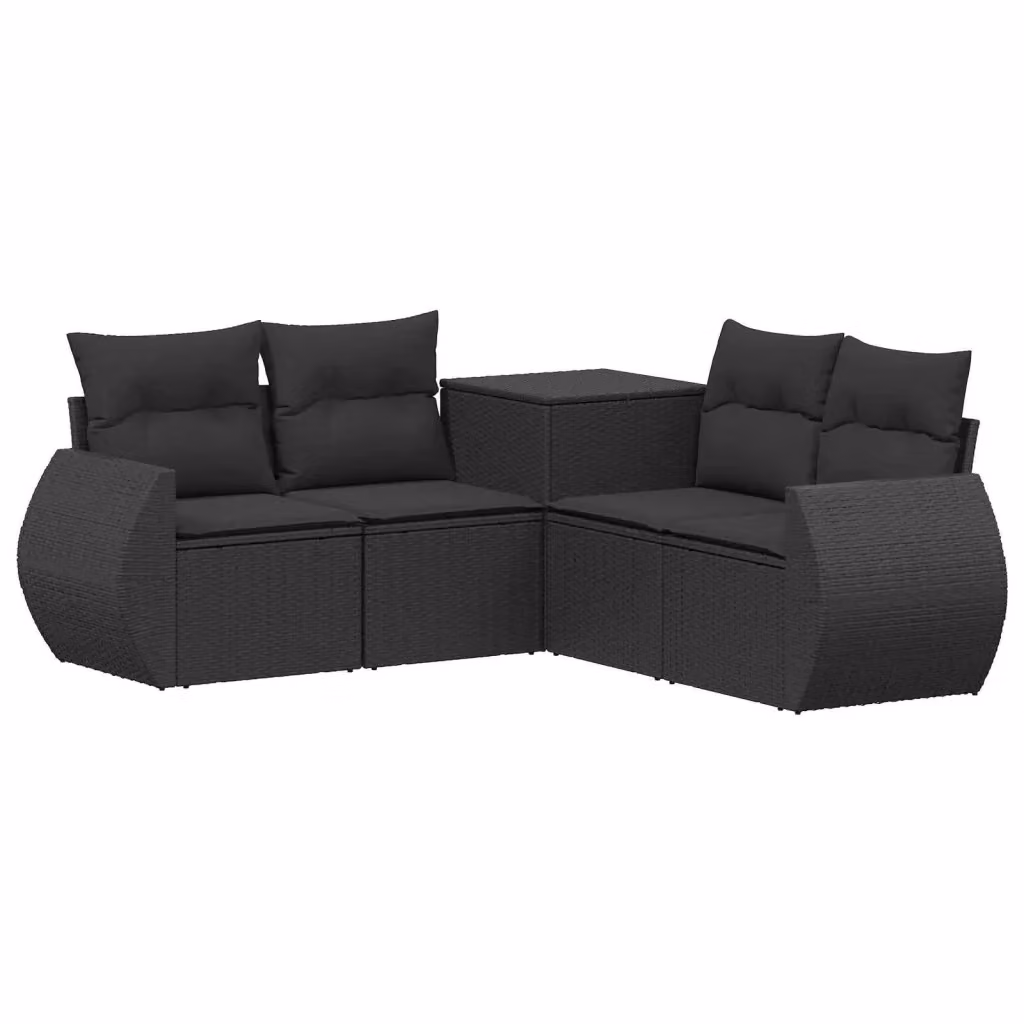 Set di divani da giardino a L vidaXL in rattan sintetico nero con cuscini e pouf coordinato – 2