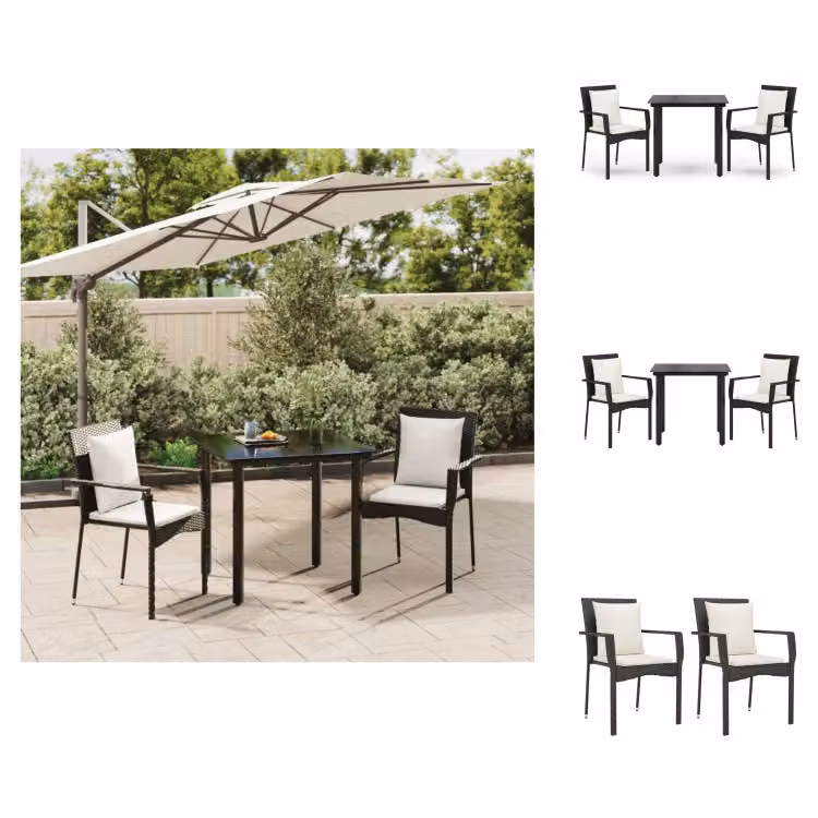vidaXL set da pranzo da giardino 3 pezzi con cuscini in poly rattan nero - Set di mobili da giardino
